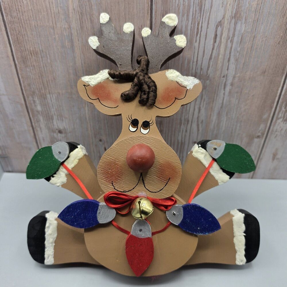 Red Nose Reindeer Rudolph Wood Figurine Handmade Hand Painted